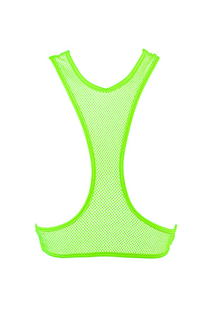 Fishnet Overlay cut-out Camisole / Stretch Fishnet top / NEON LIME