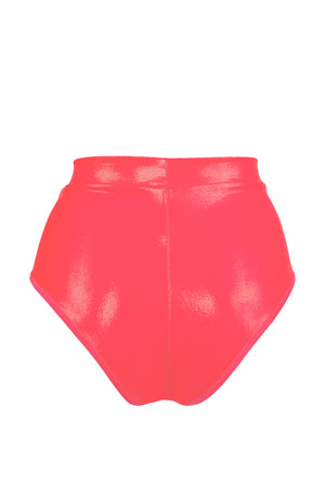 High waisted Pole Wear holographic Bottom / HW BASIC brief /CORAL Hologram