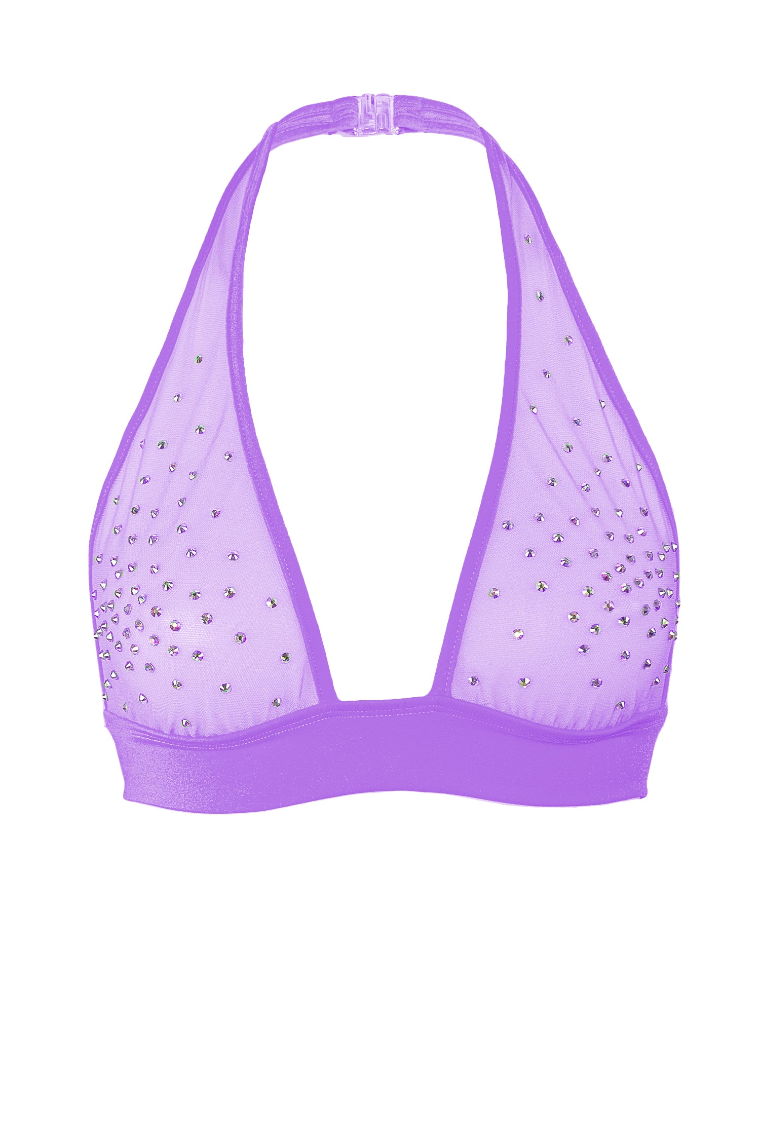 Halter Sheer mesh Crop Top / Crystals Bralette / TOP ALEX LILAC