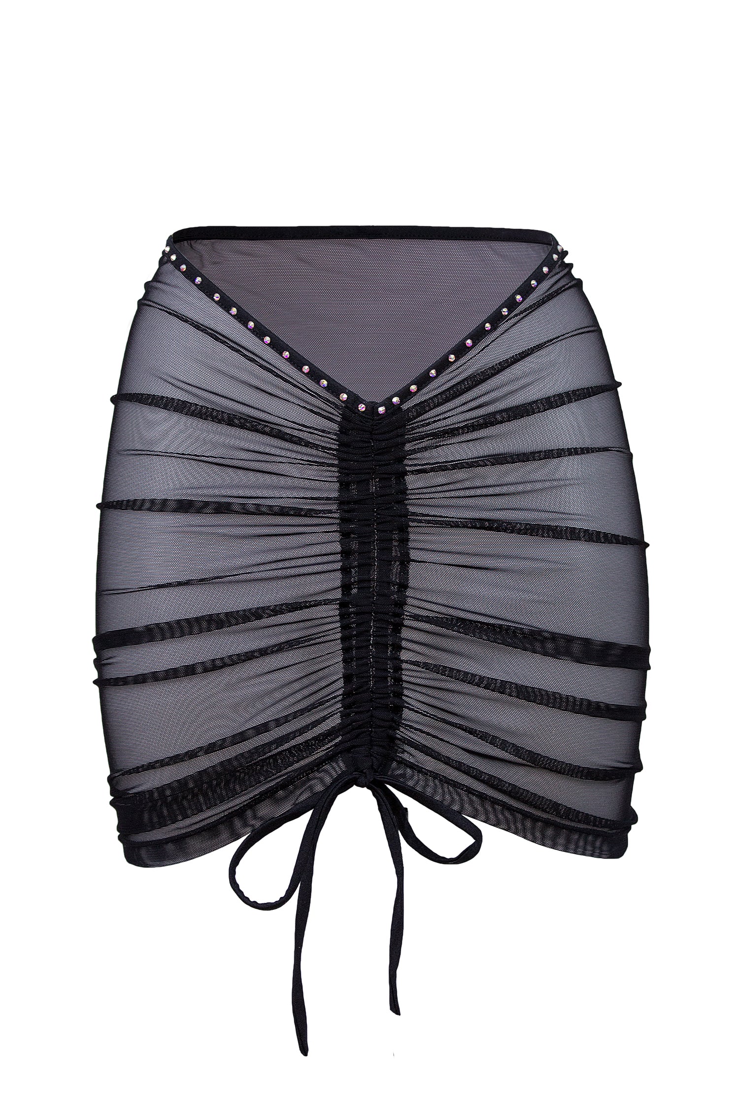 Rhinestone Mesh Skirt Cover-up / Drawstring Ruched Skirt / Crystals RUCHED BLACK