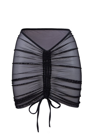 Drawstring Ruched Mini Skirt Cover-up / Mesh Skirt / RUCHED SKIRT BLACK