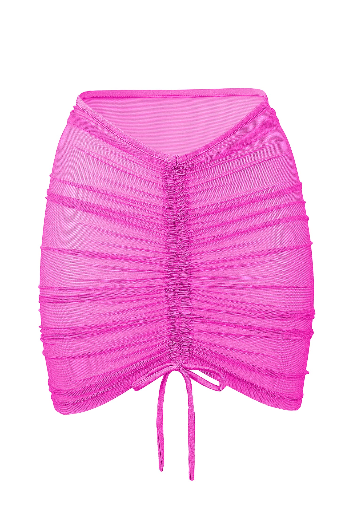 Drawstring Ruched Mini Skirt Cover-up / Mesh Skirt / RUCHED SKIRT NEON PINK