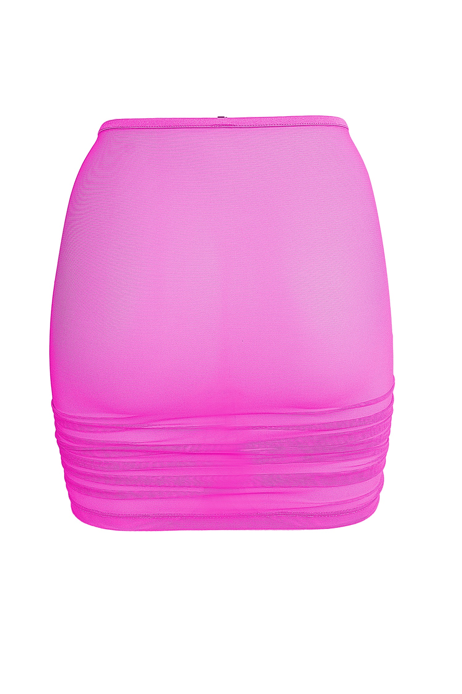 Drawstring Ruched Mini Skirt Cover-up / Mesh Skirt / RUCHED SKIRT NEON PINK