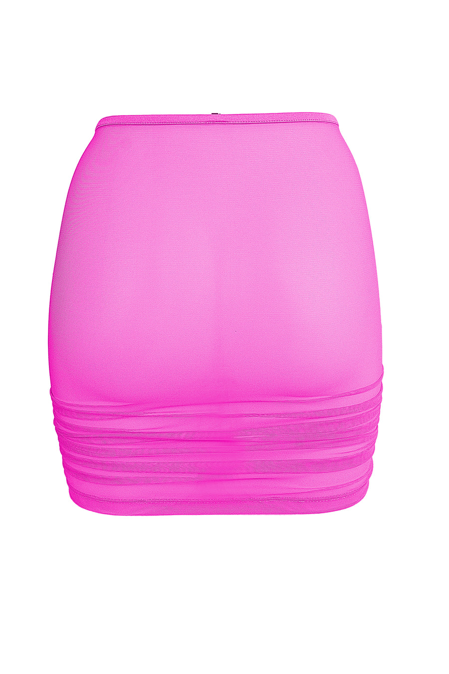 Drawstring Ruched Mini Skirt Cover-up / Mesh Skirt / RUCHED SKIRT NEON PINK