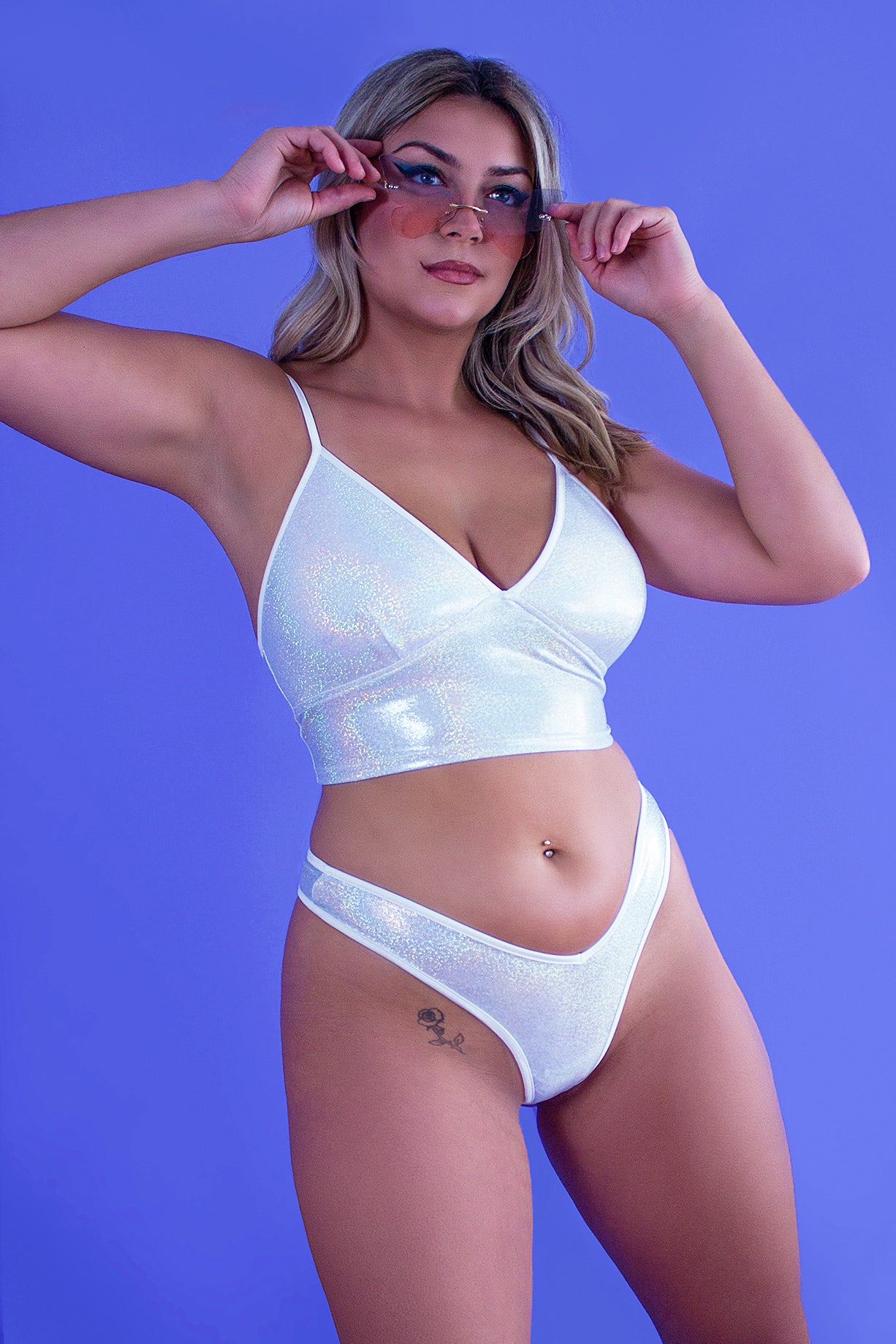 High-Cut Rave Holographic Bottom / LULY Holo White,BOTTOMS - EXES LINGERIE