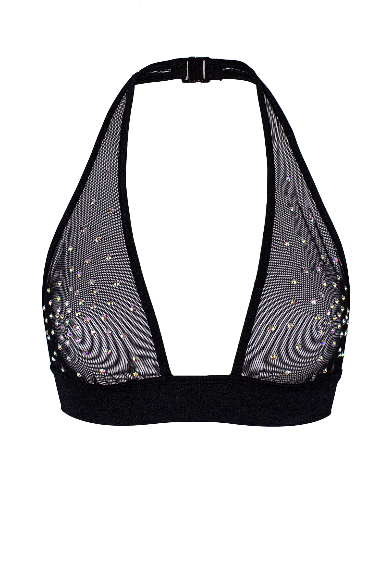 Halter sheer Mesh Crop Top with Crystals / TOP ALEX BLACK,TOPS - EXES LINGERIE