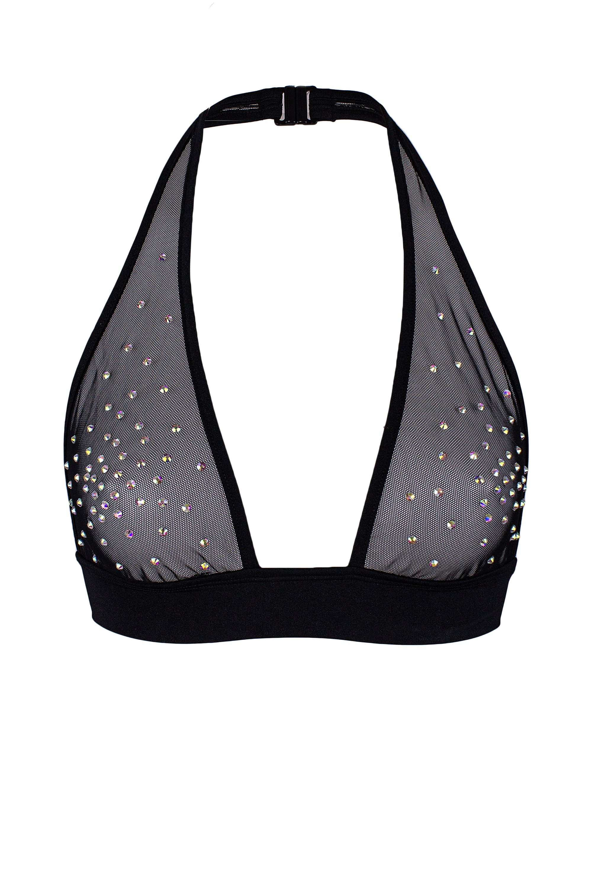 Halter sheer Mesh Crop Top with Crystals / TOP ALEX BLACK