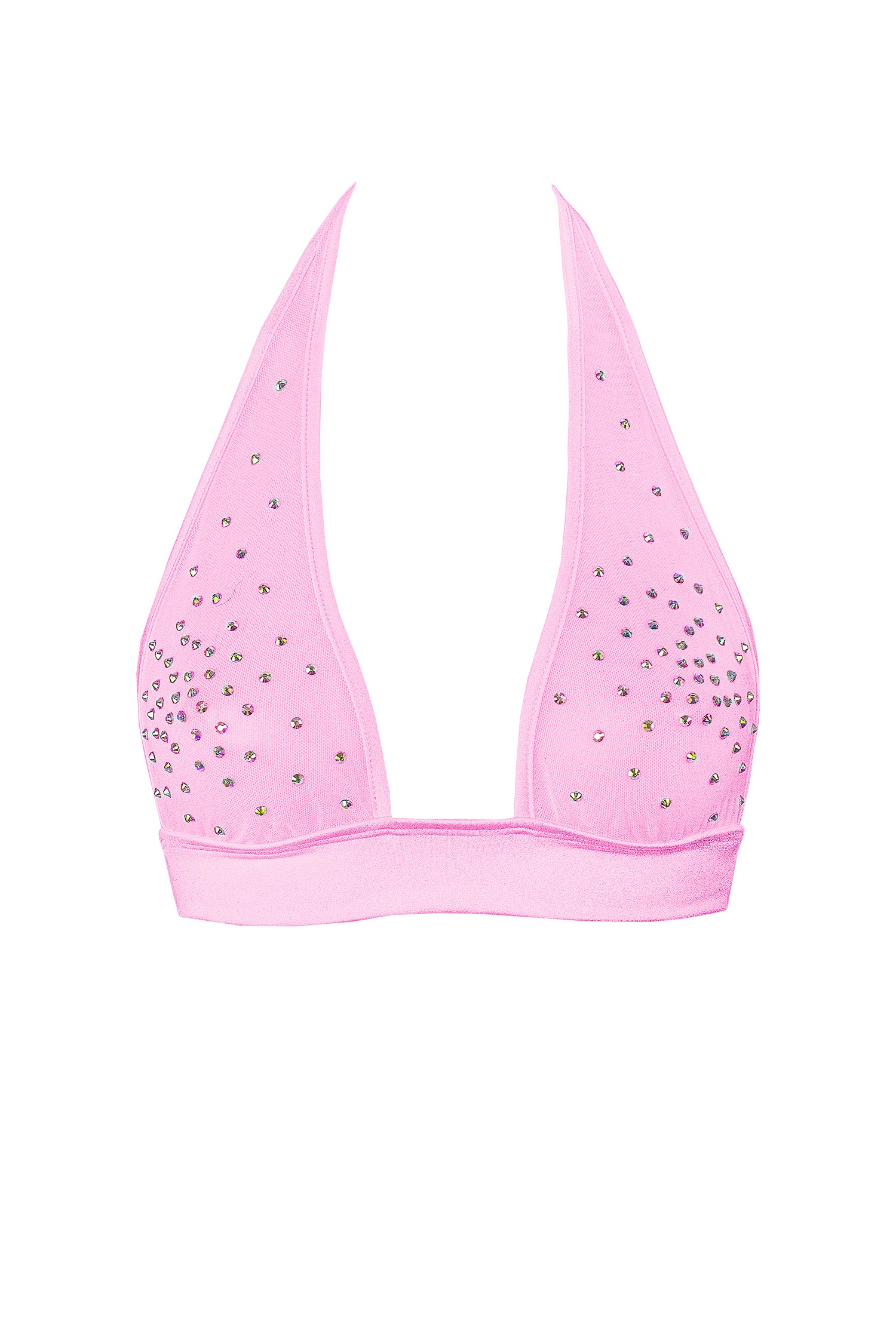 Halter Sheer mesh Crop Top / Crystals Bralette / TOP ALEX BABY PINK