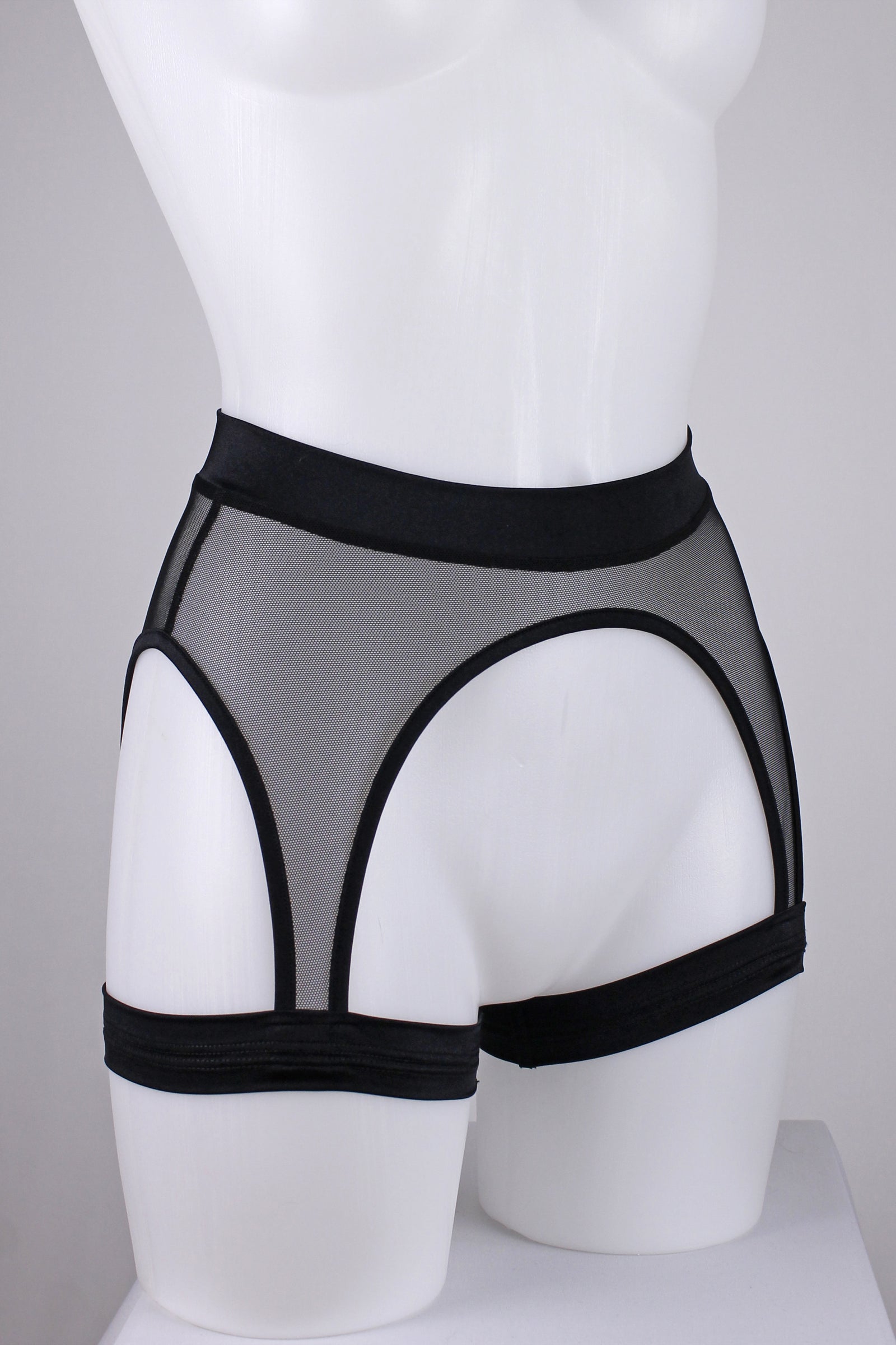 THIGH HIGH GARTER BELT / MESH BLACK,BOTTOMS - EXES LINGERIE