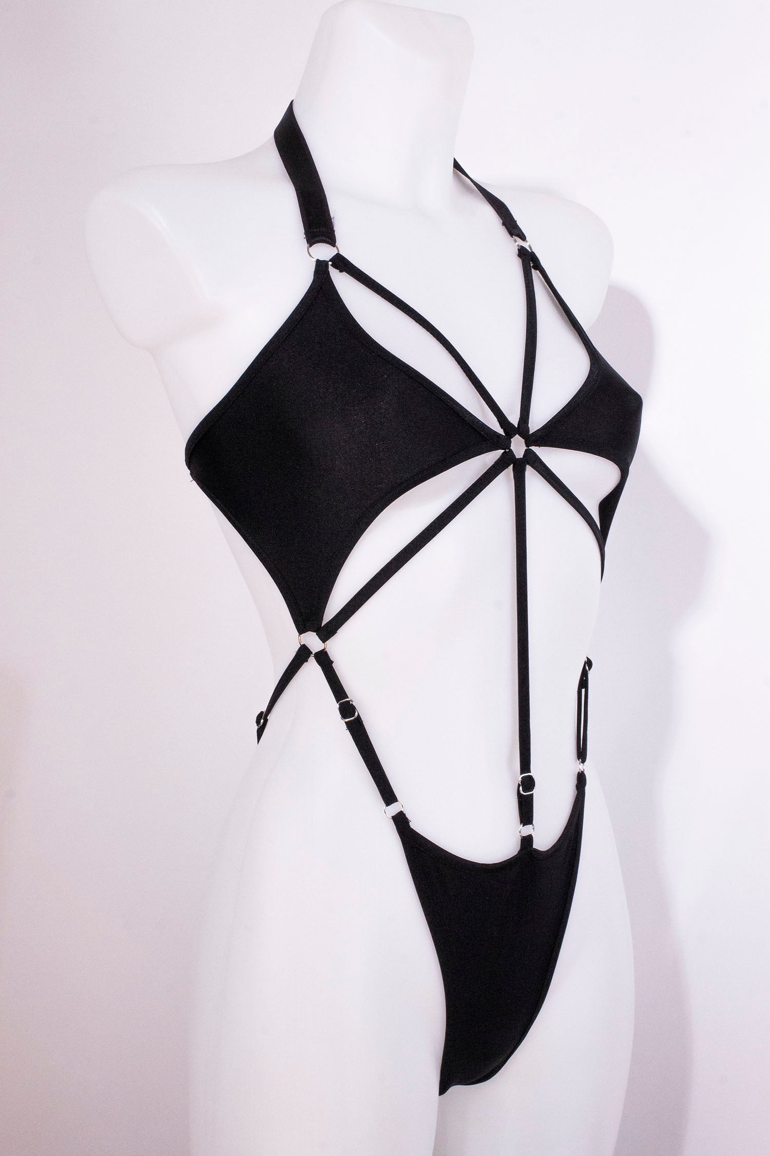 Cut-out Harness Bodysuit / Strappy Rave Bodysuit / ÉTOILE BLACK,BODYSUITS - EXES LINGERIE