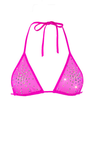 Rhinestones Triangle Bikini Top  / TOP ISA CRYSTALS NEON PINK