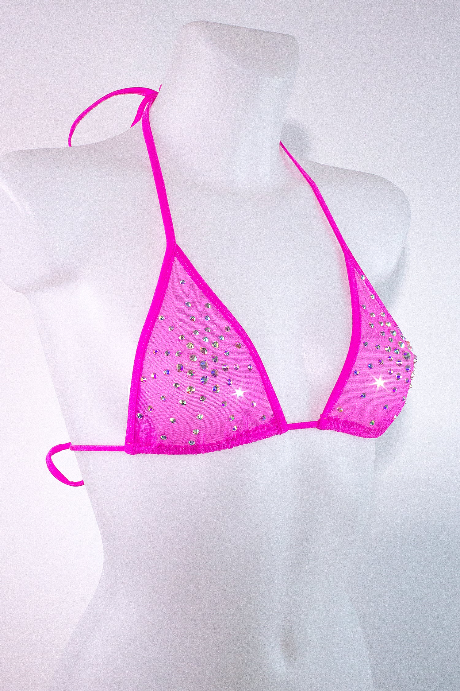 Rhinestones Triangle Bikini Top  / TOP ISA CRYSTALS NEON PINK,TOPS - EXES LINGERIE
