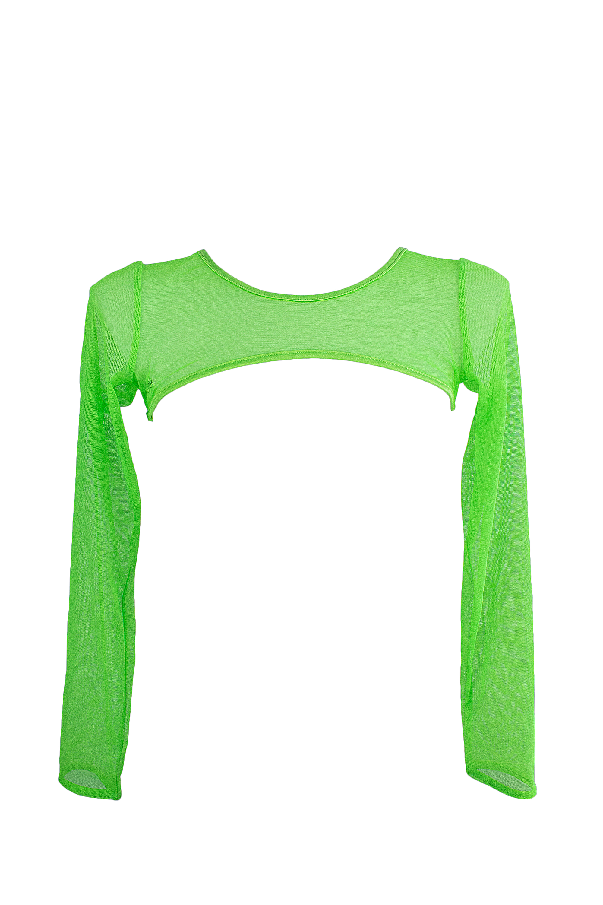 Super Crop Top Long Sleeve Sheer Mesh /  SUPER CROP Neon Lime - EXES LINGERIE