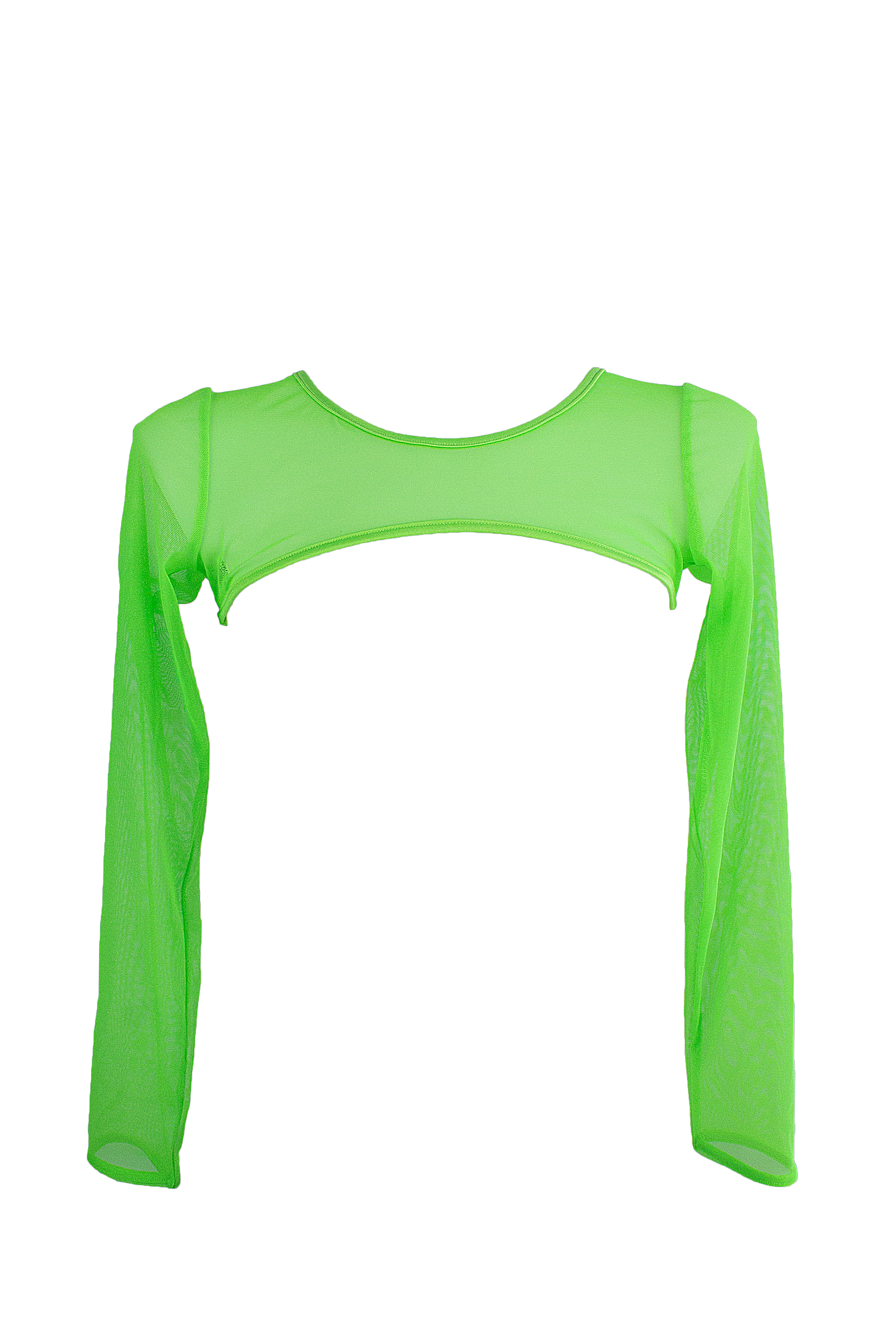 Super Crop Top Long Sleeve Sheer Mesh / SUPER CROP Neon Lime - EXES LINGERIE