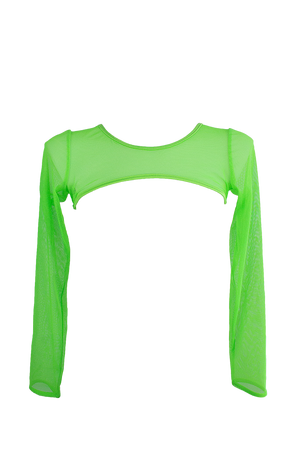 Super Crop Top Long Sleeve Sheer Mesh /  SUPER CROP Neon Lime - EXES LINGERIE
