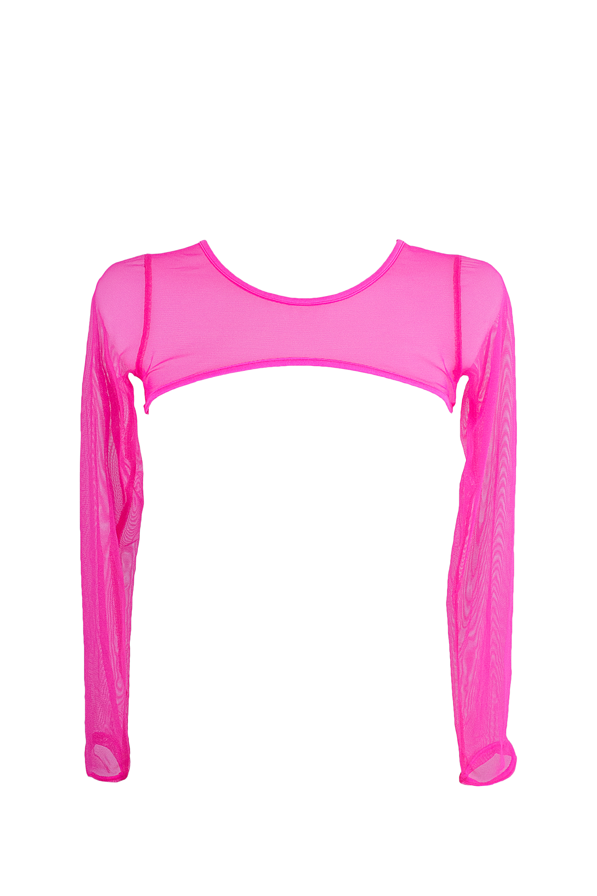 Super crop Top Long Sleeve Sheer Mesh / SUPER CROP Neon Pink - EXES LINGERIE