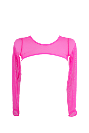 Super crop Top Long Sleeve Sheer Mesh  /  SUPER CROP Neon Pink - EXES LINGERIE