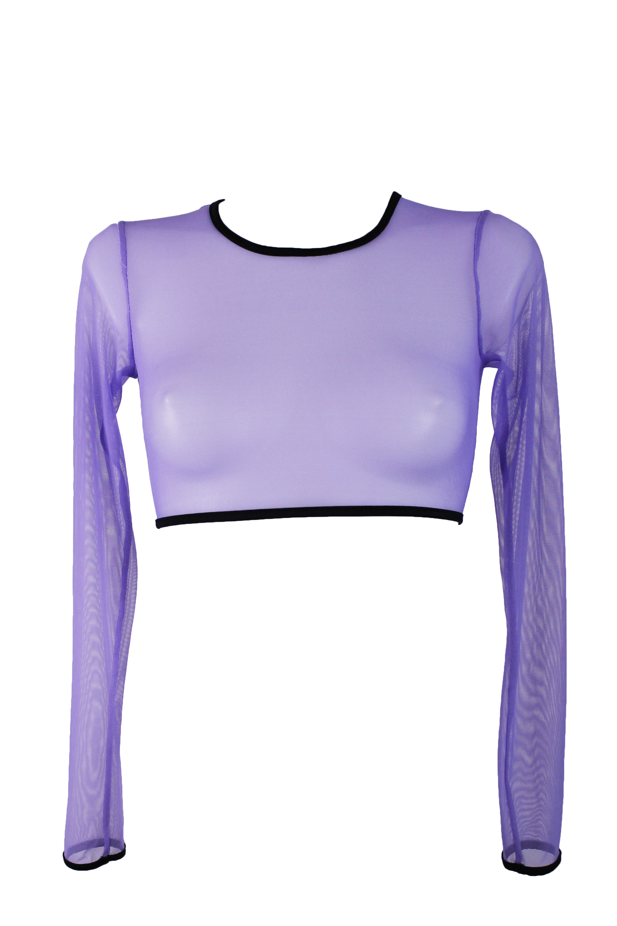 Long Sleeve Mesh Crop T-Shirt /  LILAC - EXES LINGERIE