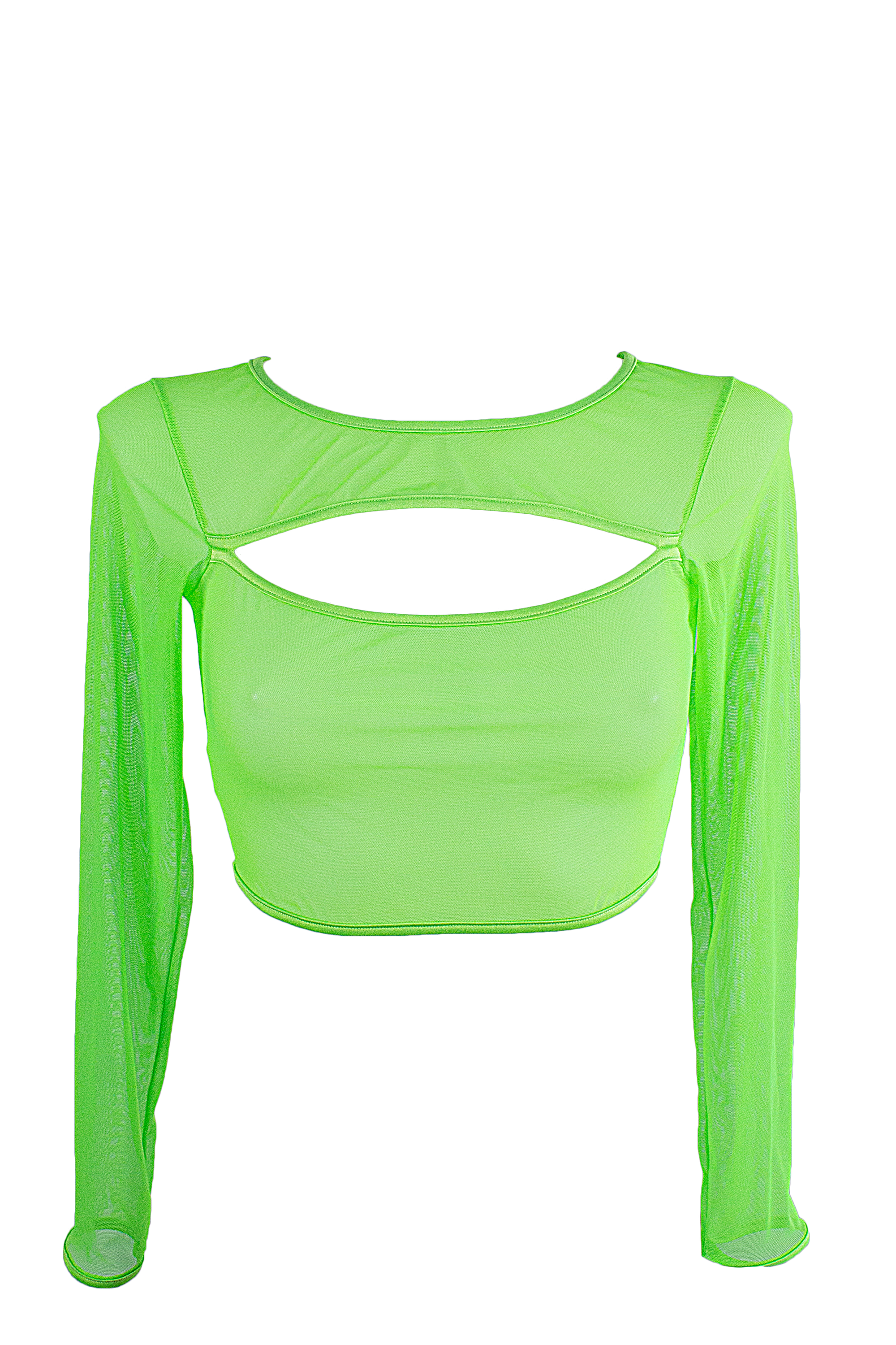 Crop Top Slit front Long sleeve Mesh T-Shirt / LIME MESH NAUTICA - EXES LINGERIE