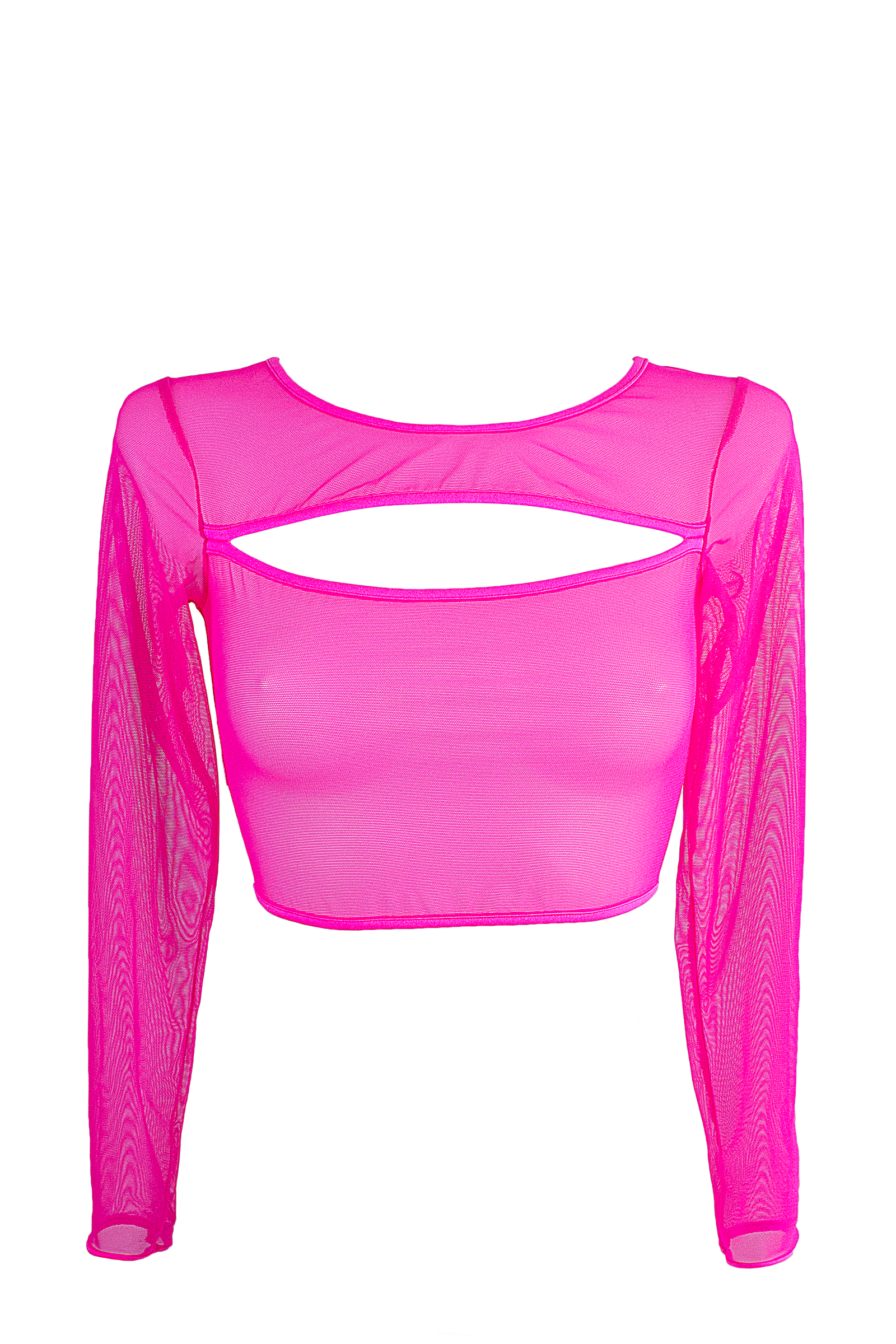Crop Top Slit front Long sleeve Mesh T-Shirt / NEON PINK NAUTICA - EXES LINGERIE