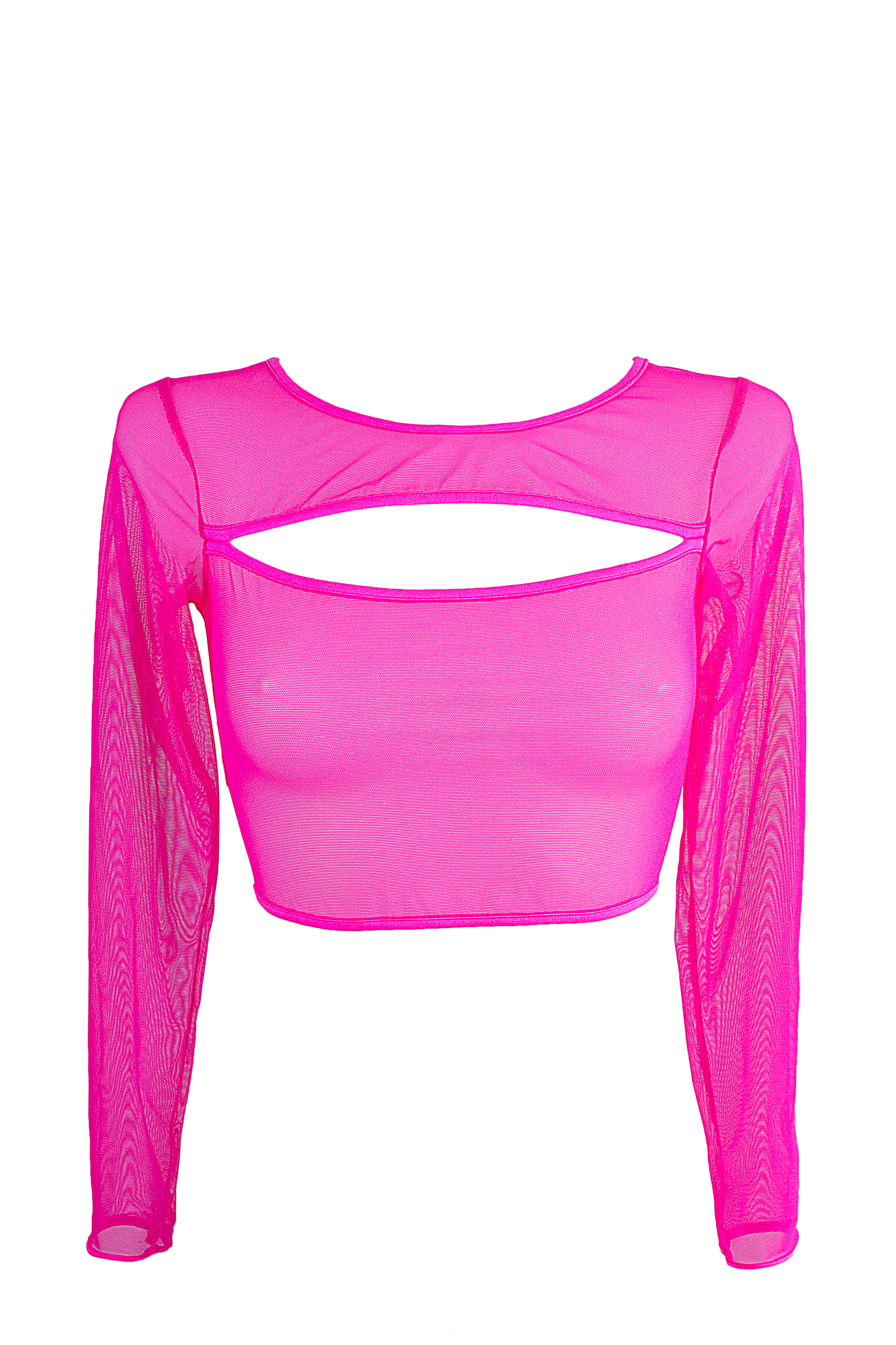 Crop Top Slit front Long sleeve Mesh T-Shirt / NEON PINK NAUTICA - EXES LINGERIE