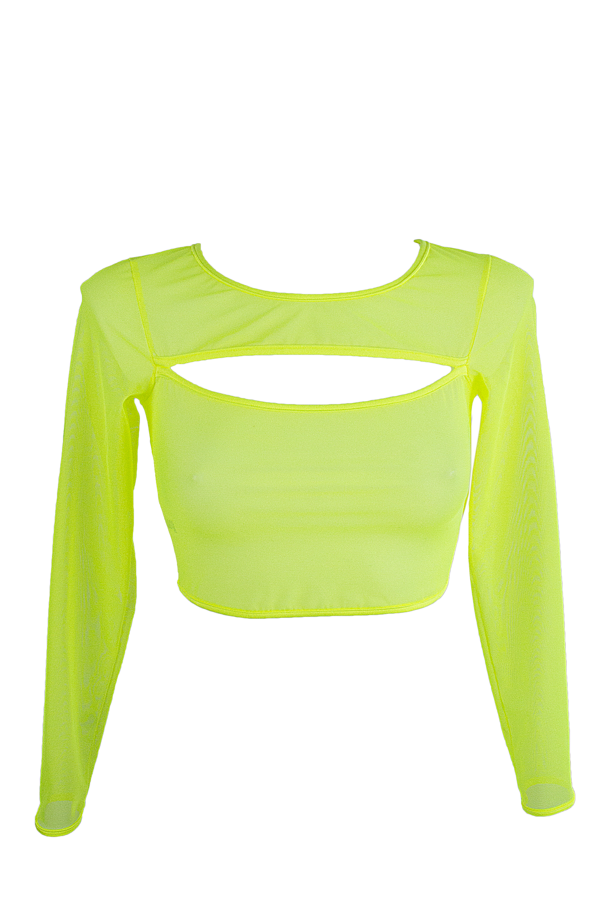 Crop Top Slit front Long sleeve Mesh T-Shirt / NEON YELLOW NAUTICA - EXES LINGERIE