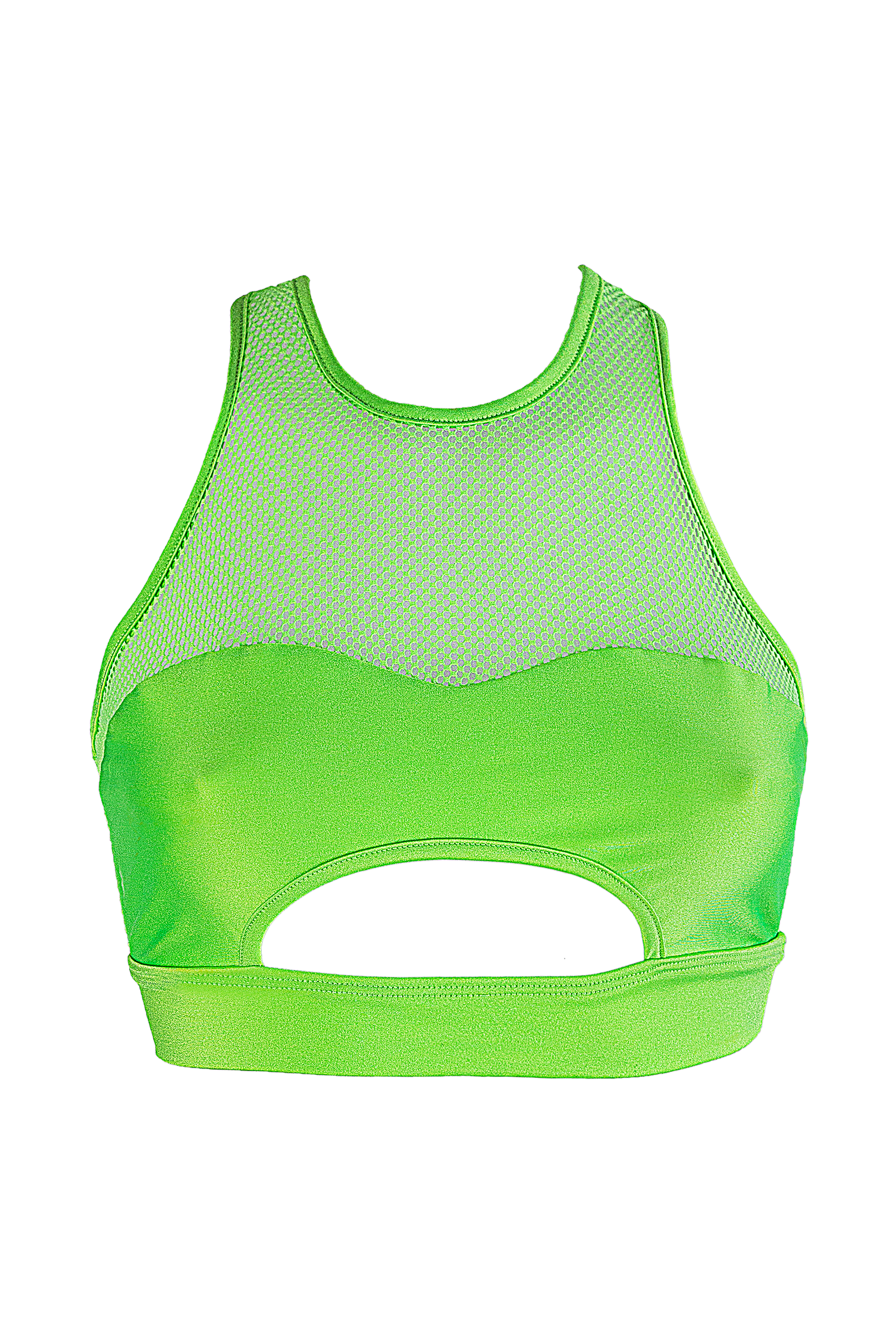 Mesh Cut-out Bralette Pole Dance Top / LUNA OPEN / NEON LIME - EXES LINGERIE