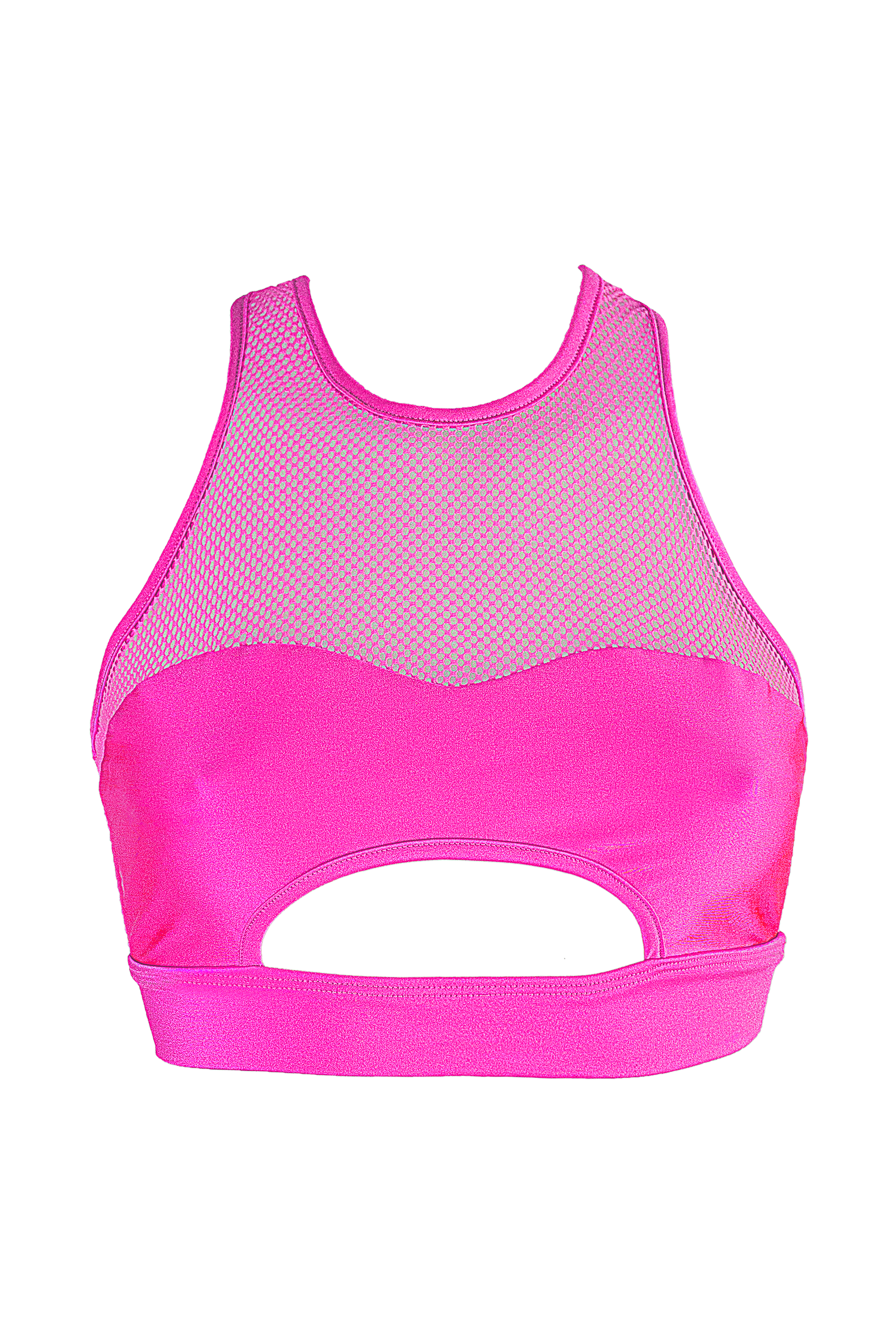 Mesh Cut-out Bralette Pole Dance Top / LUNA OPEN / NEON PINK - EXES LINGERIE