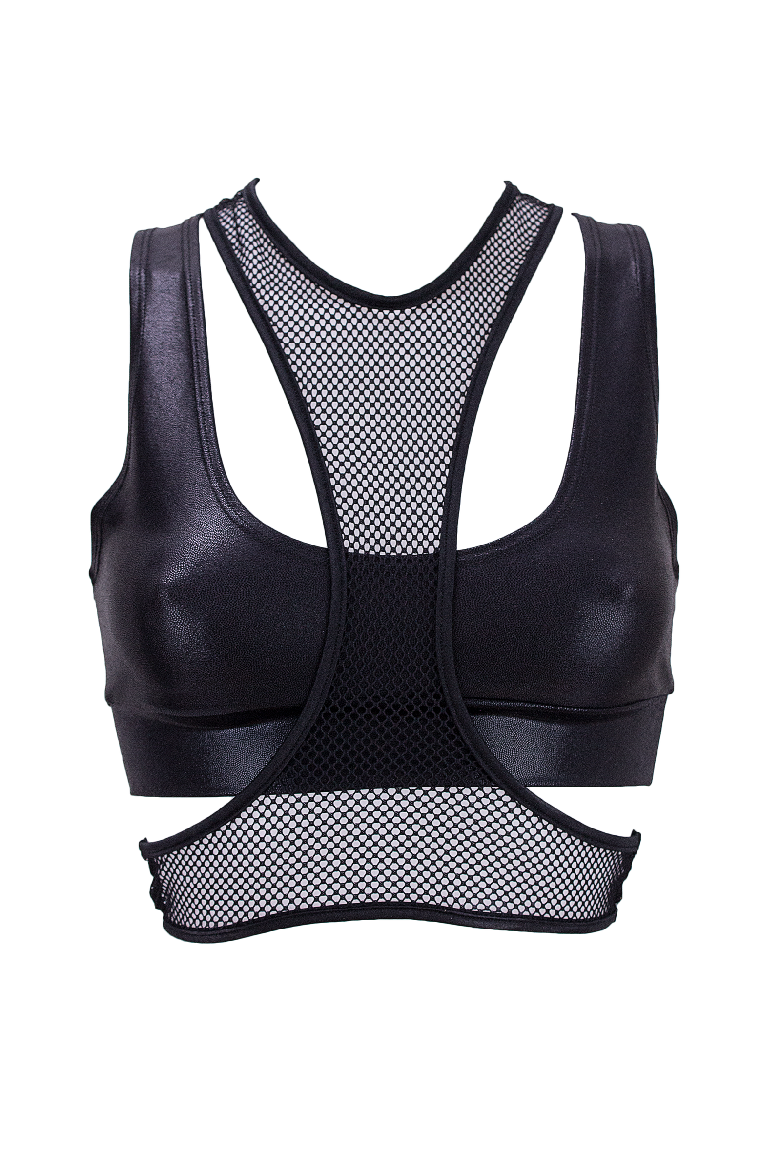 Layered Crop Top Set / Hologram with Fishnet top overlay / DOUBLE TOP BLACK - EXES LINGERIE