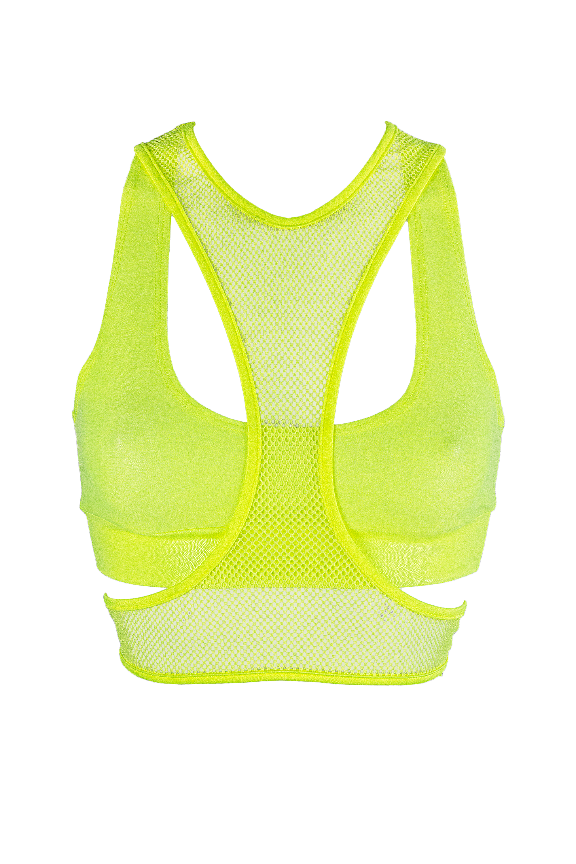 Layered Crop Top Set / Hologram layered with Fishnet / DOUBLE TOP NEON YELLOW - EXES LINGERIE