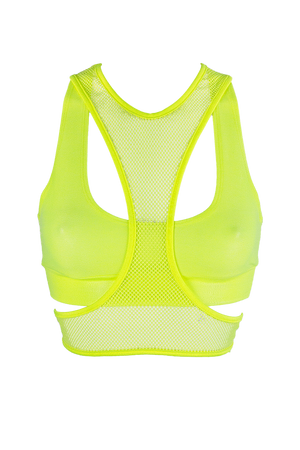 Layered Crop Top Set / Hologram layered with Fishnet / DOUBLE TOP NEON YELLOW