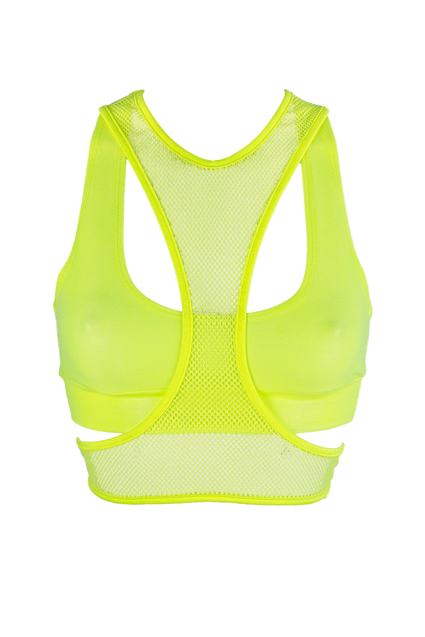 Layered Crop Top Set / Hologram layered with Fishnet / DOUBLE TOP NEON YELLOW - EXES LINGERIE