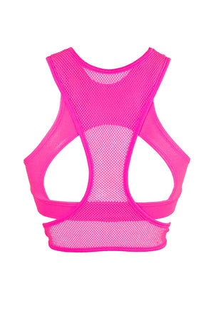 Layered Crop Top Set / Hologram layered with Fishnet / DOUBLE TOP NEON PINK - EXES LINGERIE