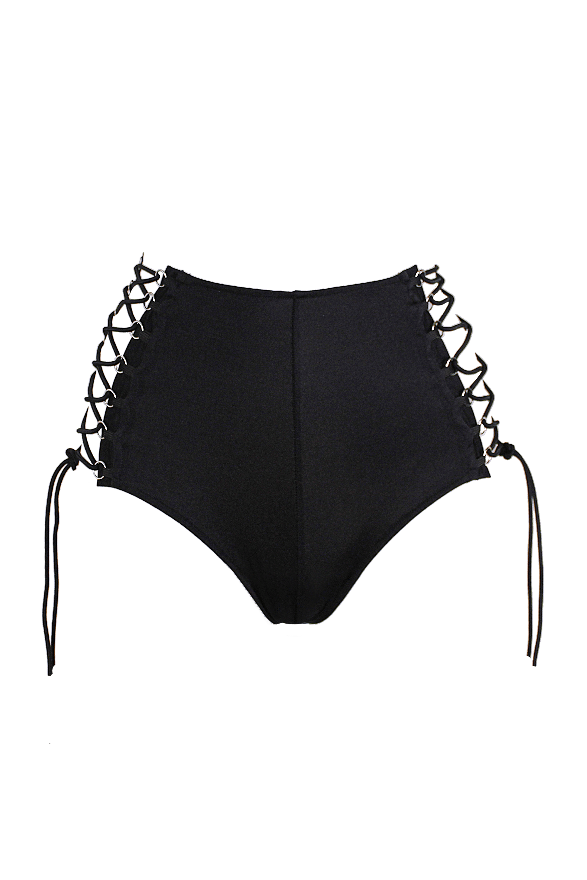 High Waisted Lace-up Hot-Pant / High-Cut cheeky Panties / BLACK - EXES LINGERIE