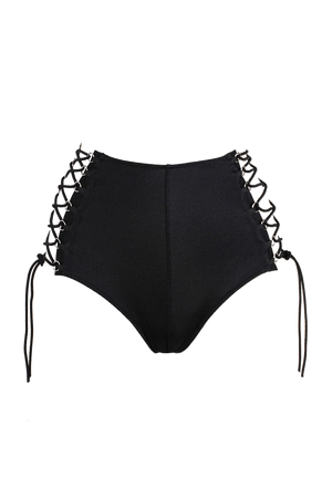 High Waisted Lace-up Hot-Pant / High-Cut cheeky Panties / BLACK - EXES LINGERIE