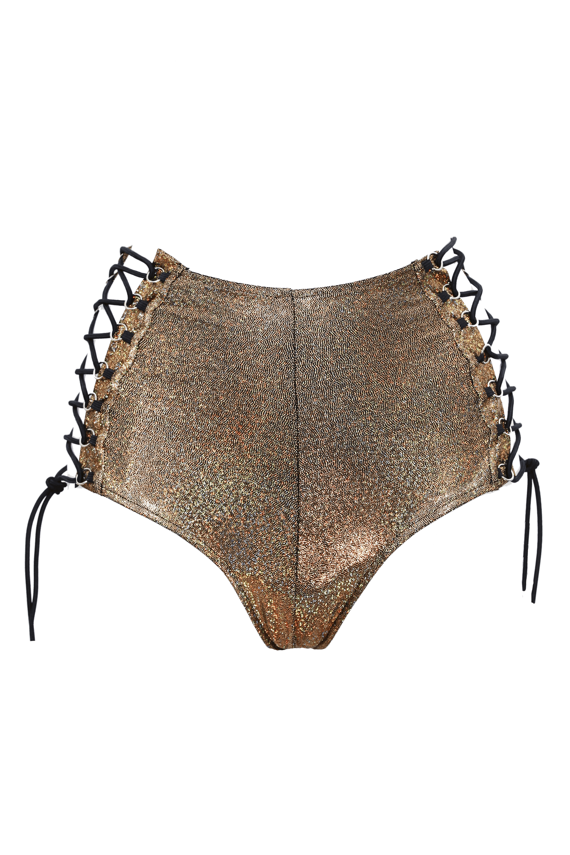 HIGH-WAISTED Lace-up Bottoms / GOLD Hologram - EXES LINGERIE