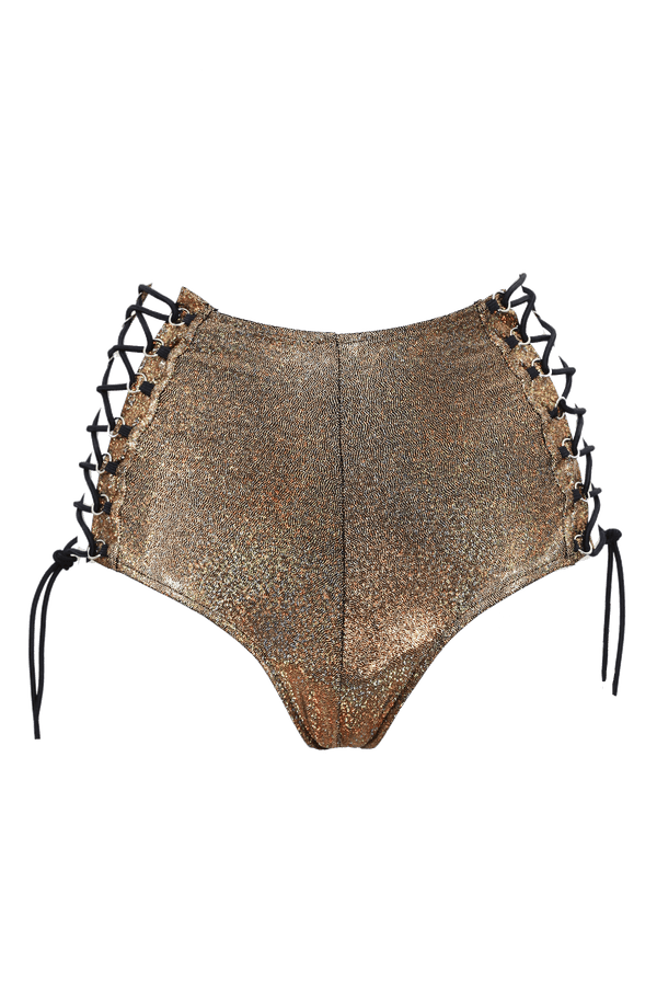 HIGH-WAISTED Lace-up Bottoms / GOLD Hologram - EXES LINGERIE