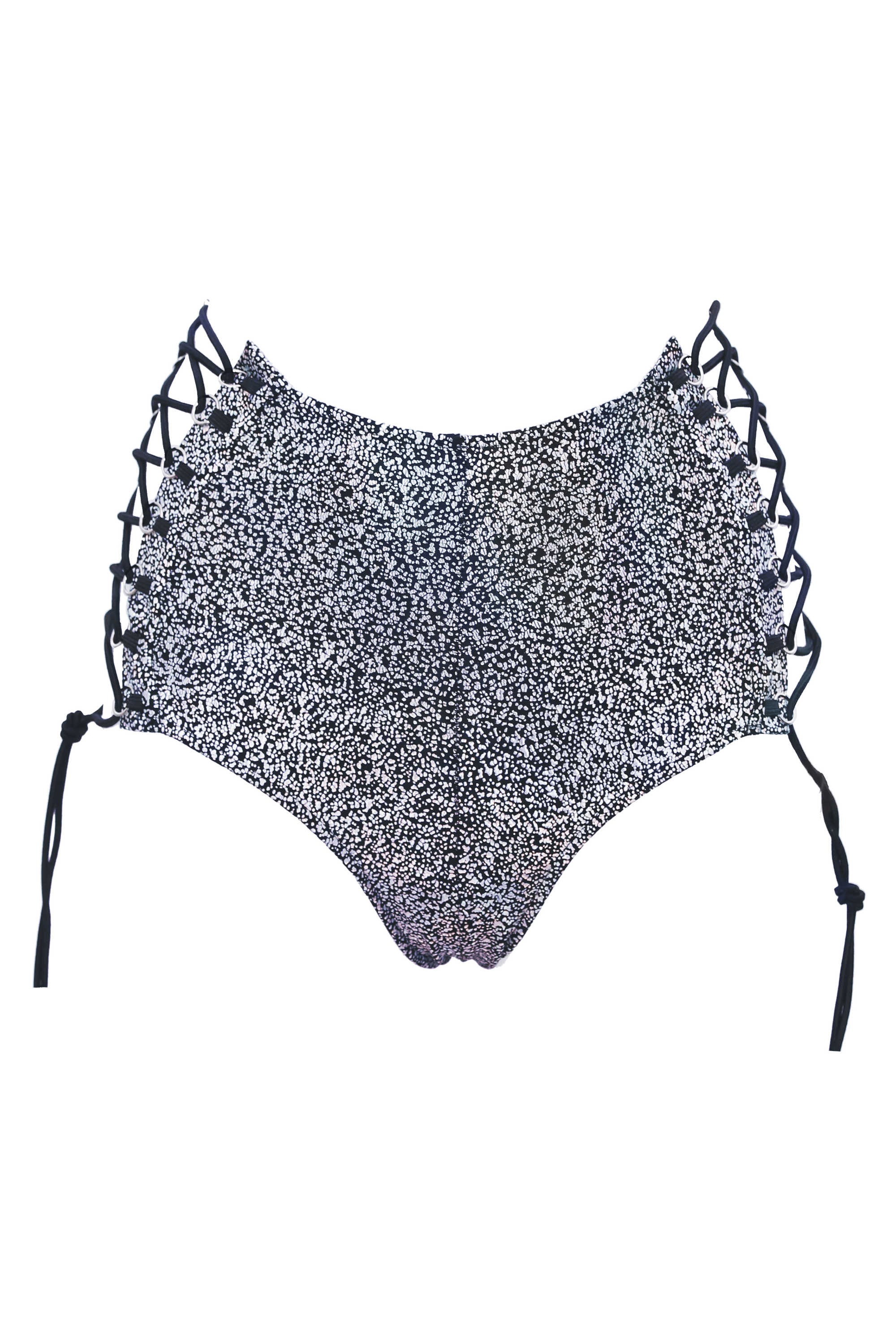 HIGH-WAISTED Lace-up Bottoms /  MYSTIC SILVER Hologram - EXES LINGERIE
