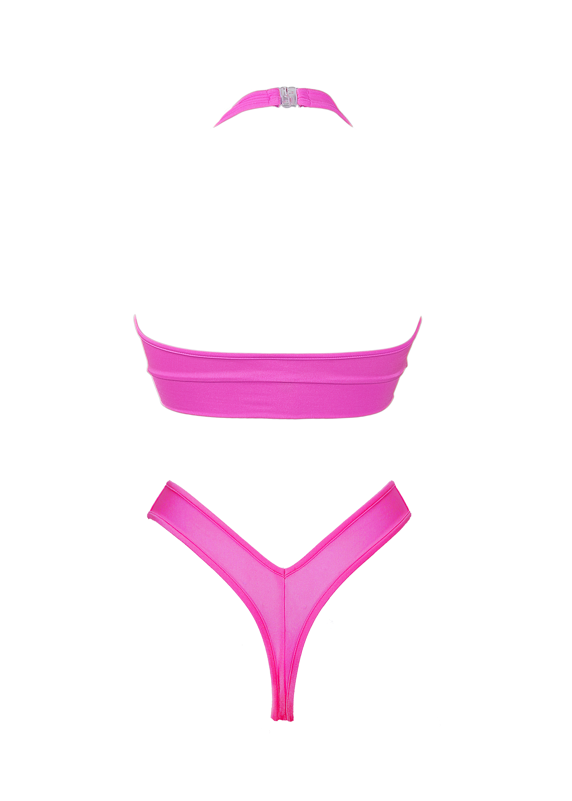 Cut-out TOP NINA + LULY THONG 2 pcs SET / NEON PINK - EXES LINGERIE