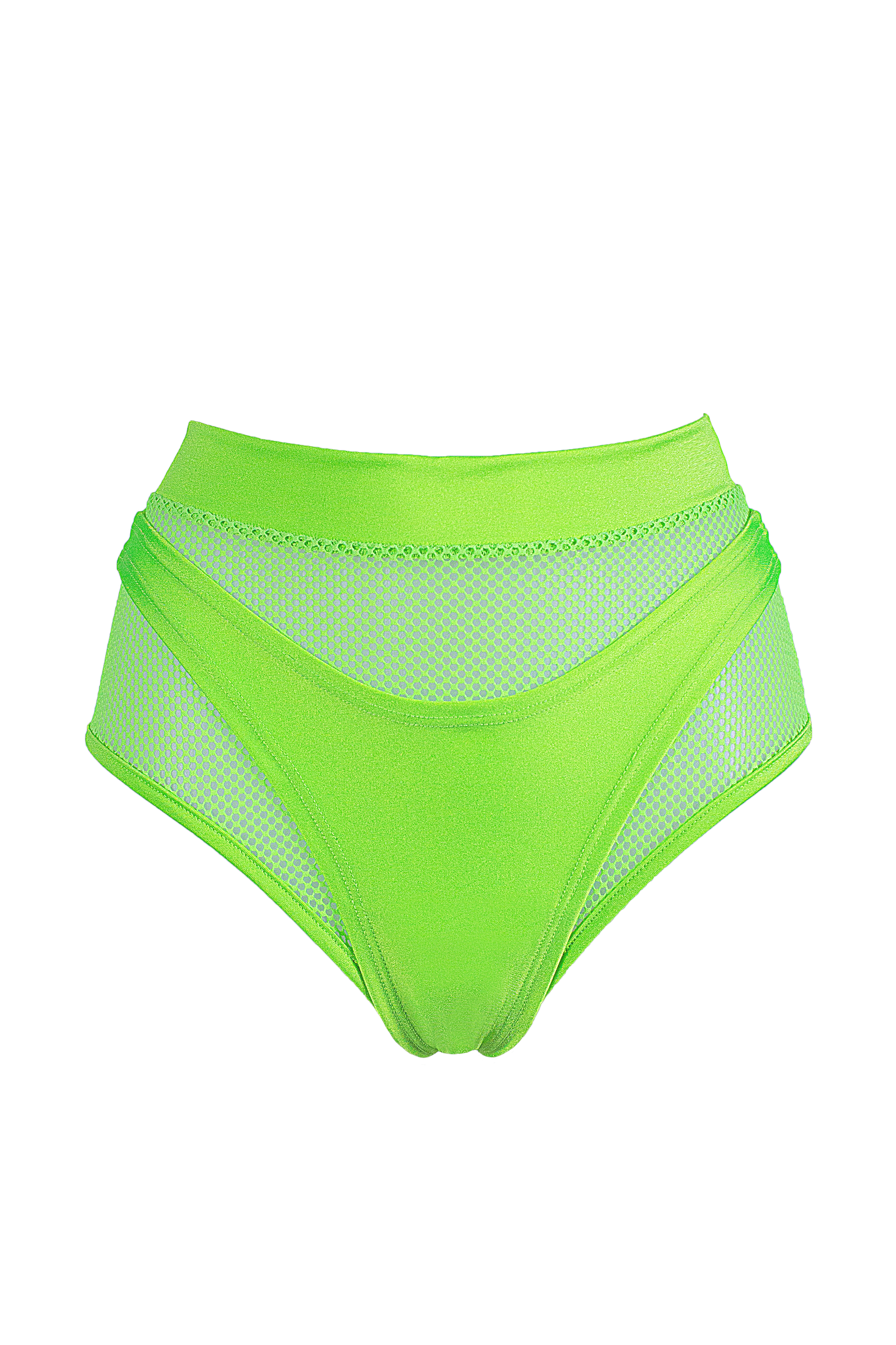 High waisted Fishnet bottom + thong / 2 piece set / NEON LIME - EXES LINGERIE