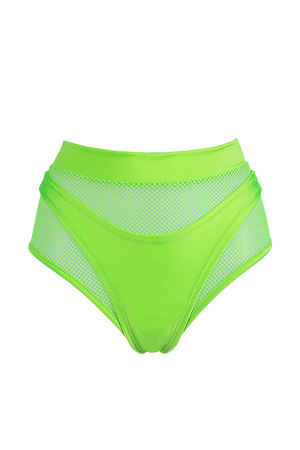 High waisted Fishnet bottom + thong / 2 piece set / NEON LIME - EXES LINGERIE