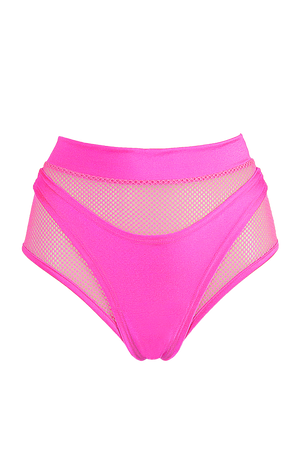 High waisted Fishnet bottom + thong / Two piece set / NEON PINK