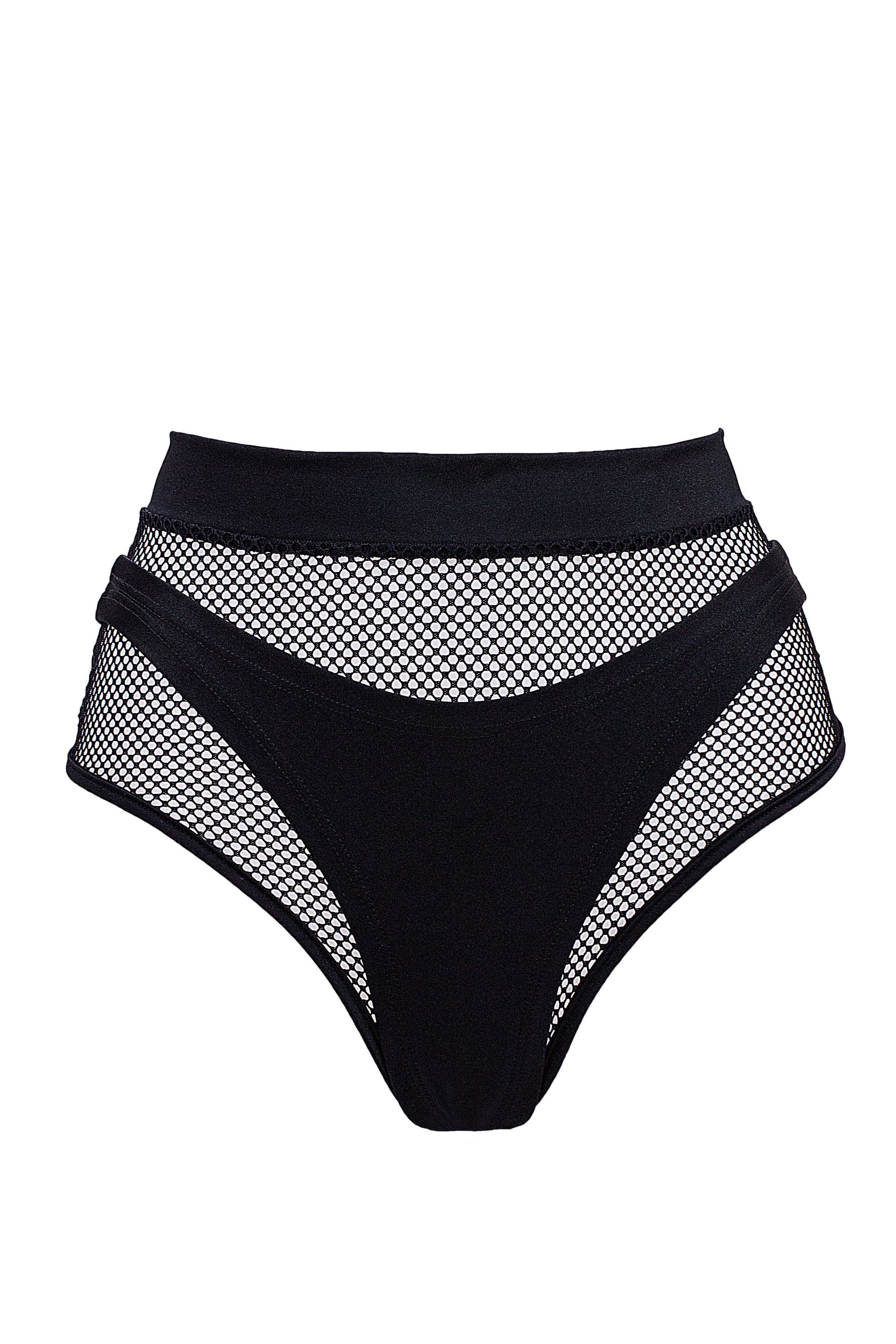 High waisted Fishnet bottom + thong / 2 piece set / BLACK - EXES LINGERIE