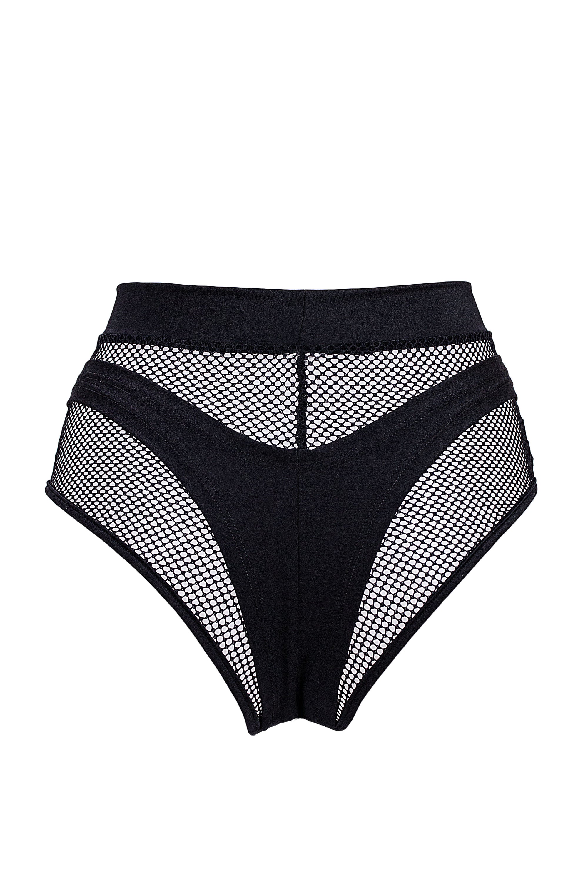 High waisted Fishnet bottom + thong / 2 piece set / BLACK - EXES LINGERIE