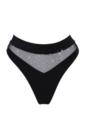 Sexy High-Cut Bottom BOND 1/2 Mesh With AB Crystals / BLACK - EXES LINGERIE