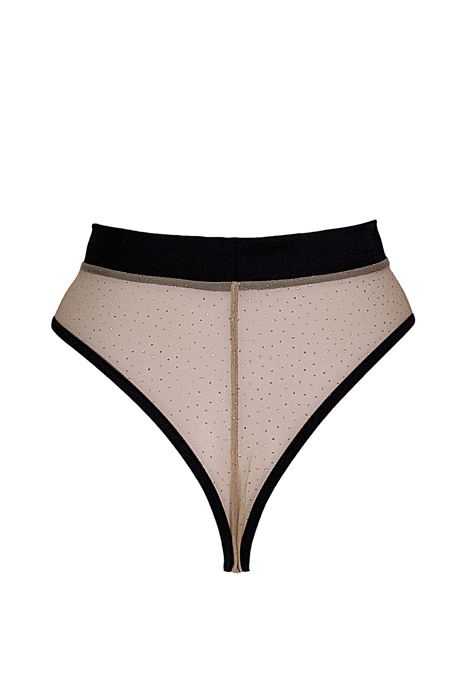 High-cut Sparkles Mesh Bottom / BOND NUDE SPARKLE - EXES LINGERIE