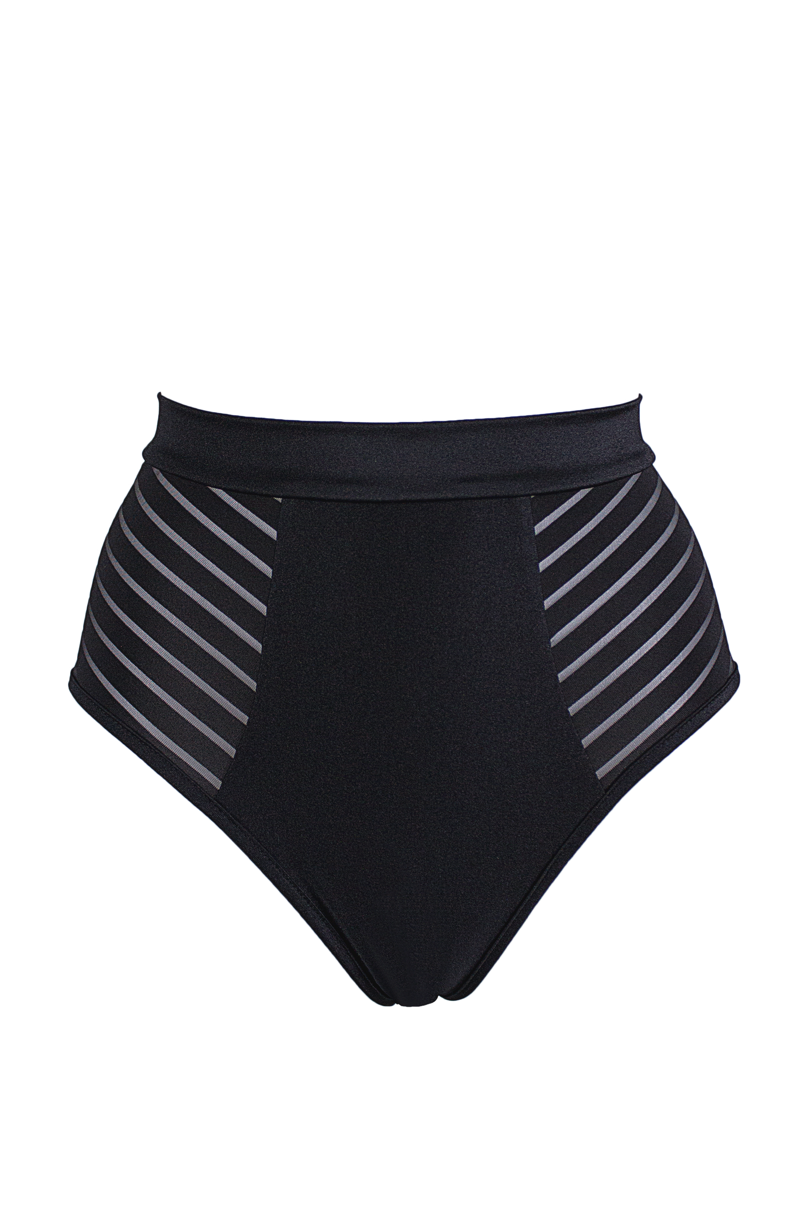 High waisted Stripe panel Bottom / High waist Stripe / BLACK - EXES LINGERIE