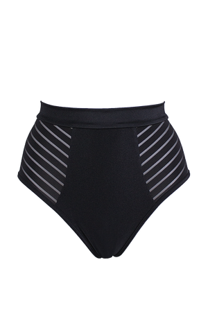 High waisted Stripe panel Bottom / High waist Stripe / BLACK - EXES LINGERIE