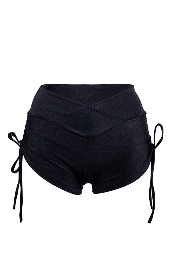 Drawstring side Short Scrunch Back / SHORT V / Black - EXES LINGERIE