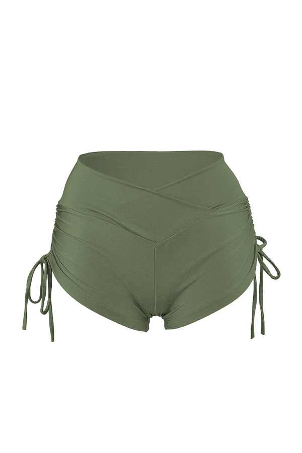 Drawstring side Short Scrunch Back / SHORT V / KHAKI - EXES LINGERIE